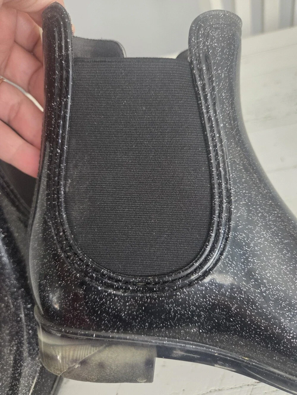 INC International Concepts Black Glitter Raelynn Chelsea Rain Boots
